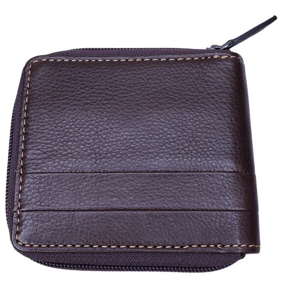 NWOT FOSSIL Lufkin Men's Brown Leather Zip Around Bifold Wallet - Picture 2 of 13